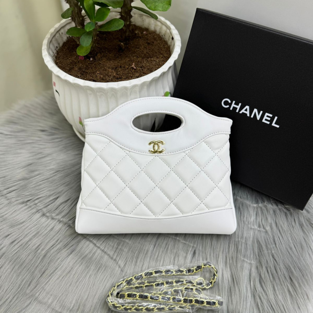CHANEL Women’s Quilted Leather Handbag – Beige & Black Designer Purse | Luxury Fashion Bag Dubai